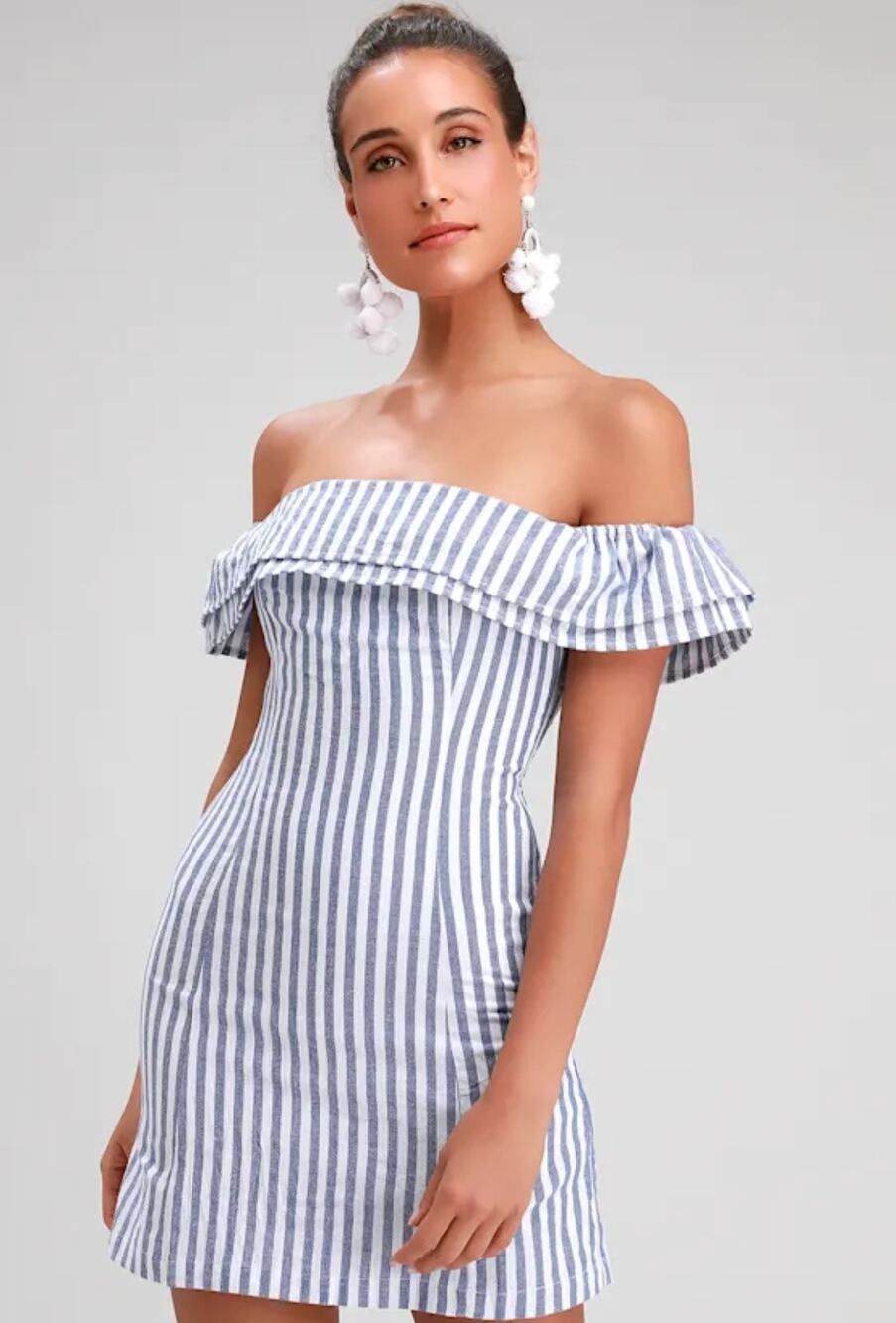 NWT Lulus Seaside Skipper Blue Striped Off The Shoulder Mini Dress Small